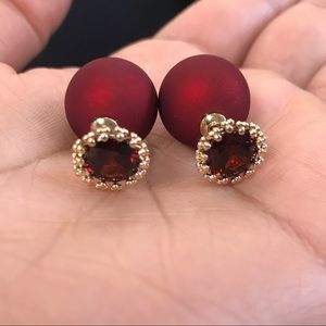 Red Artificial Zircon Spherical Ball Stud Earrings